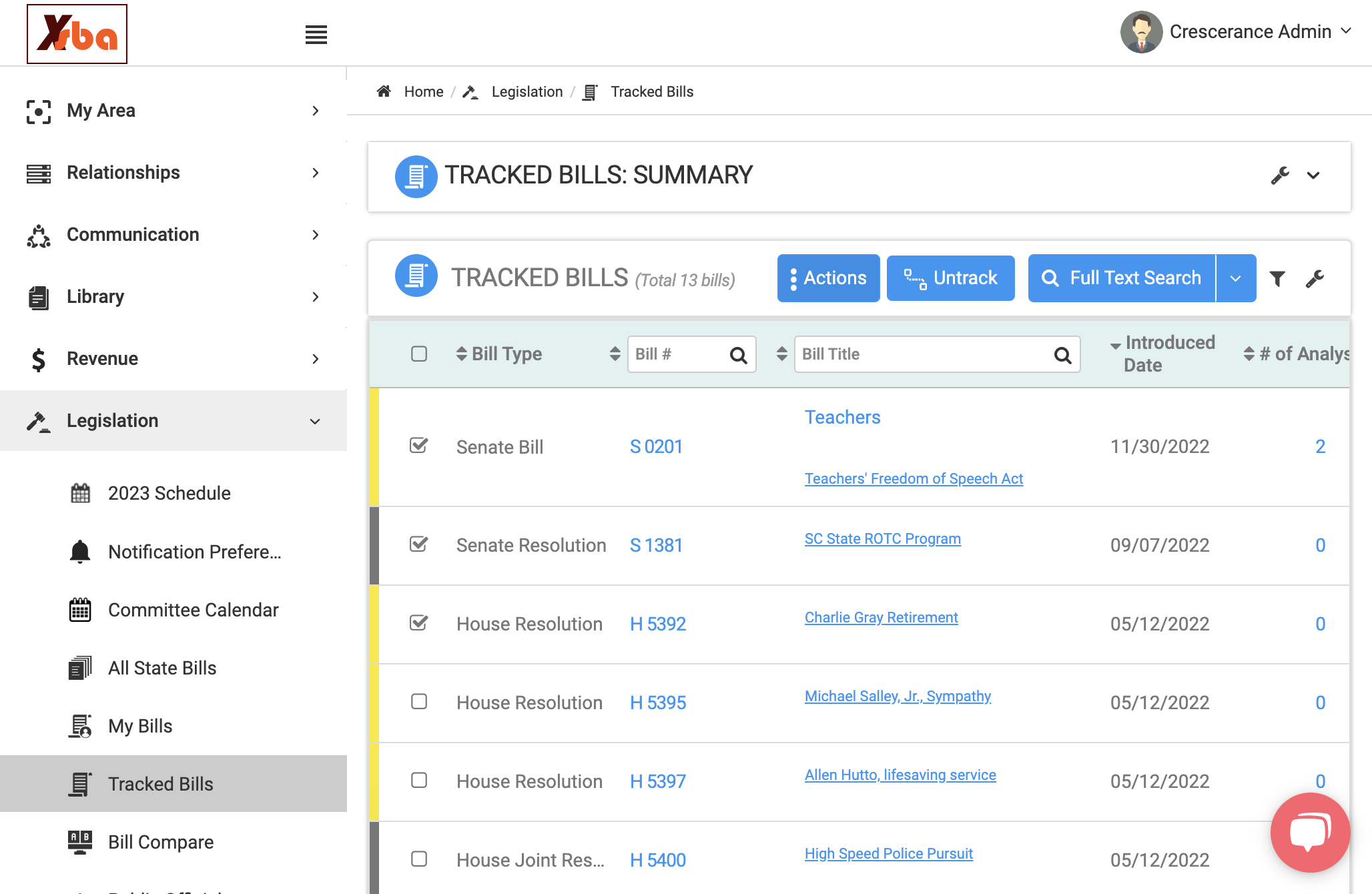 Click on the 'Actions' button that appears in the section header