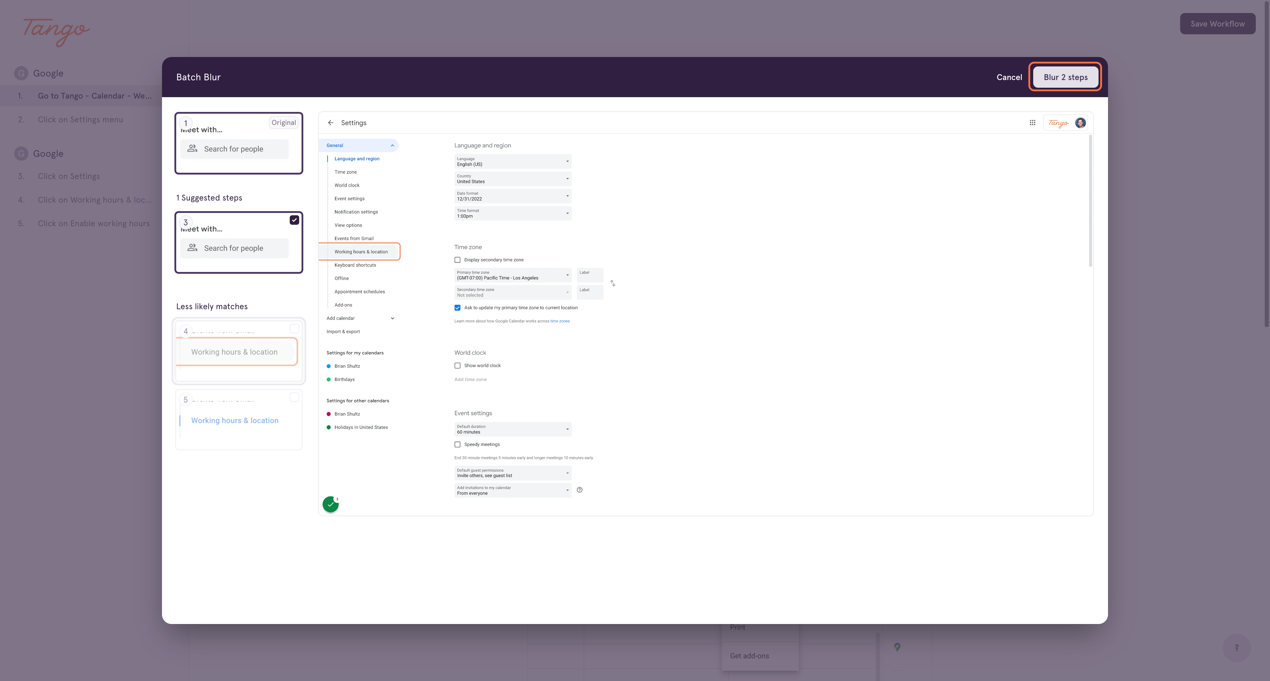 Confirm that you want to blur the selected steps