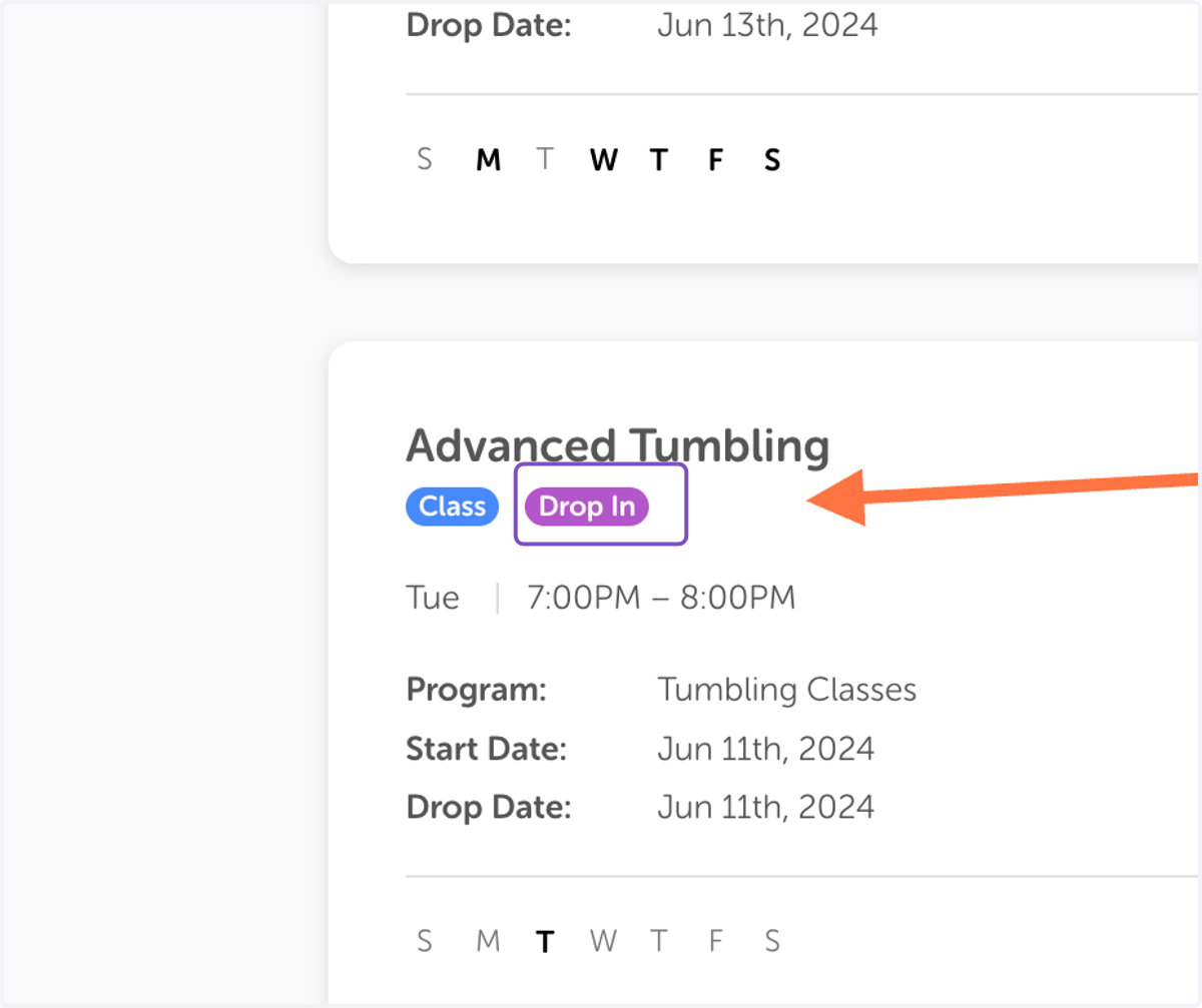 You'll see all enrollments on this page. Drop-Ins will be labeled as 'Drop In'
