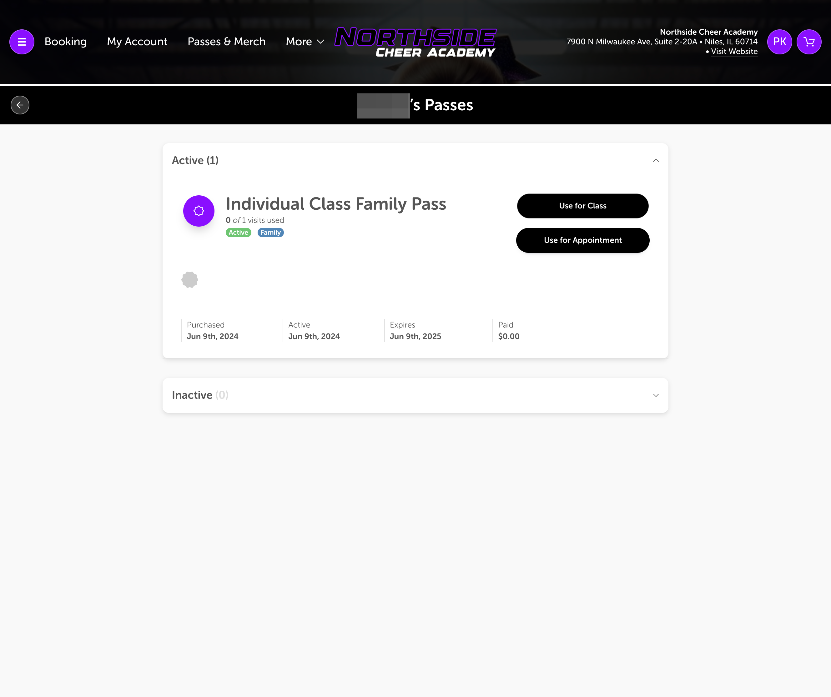 Verify this is the pass you're redeeming, and select 'Use for Class'