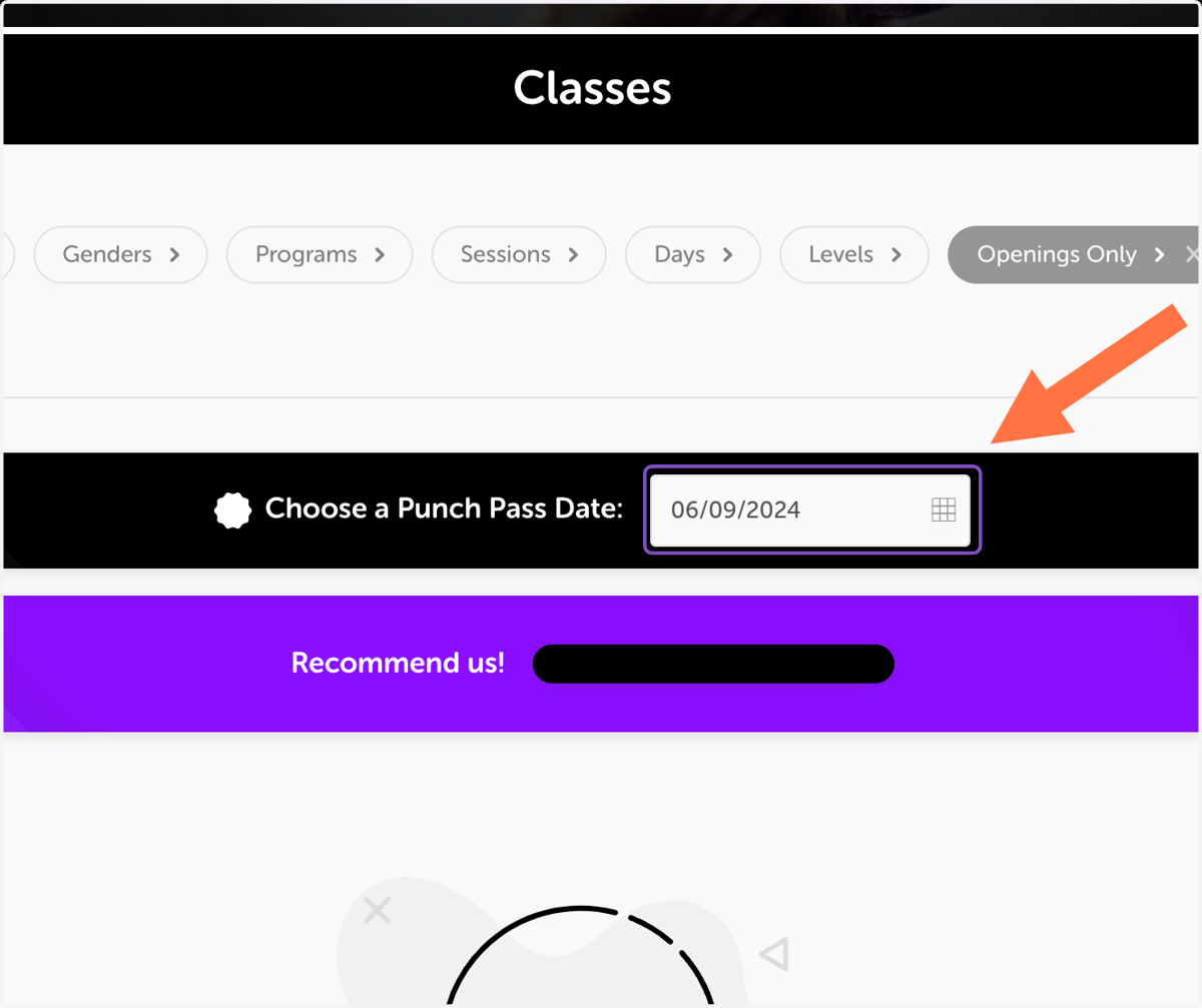 Adjust the date filter to the day you with to schedule your class.