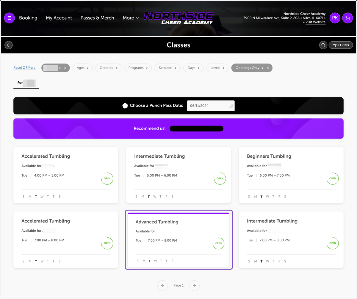 Select the class for the day you wish to join - be conscious of the level you're booking and whether it says the class is 'Open' or 'Waitlist'. If you're on the waitlist your reservation will not be made until a spot becomes available - which it may