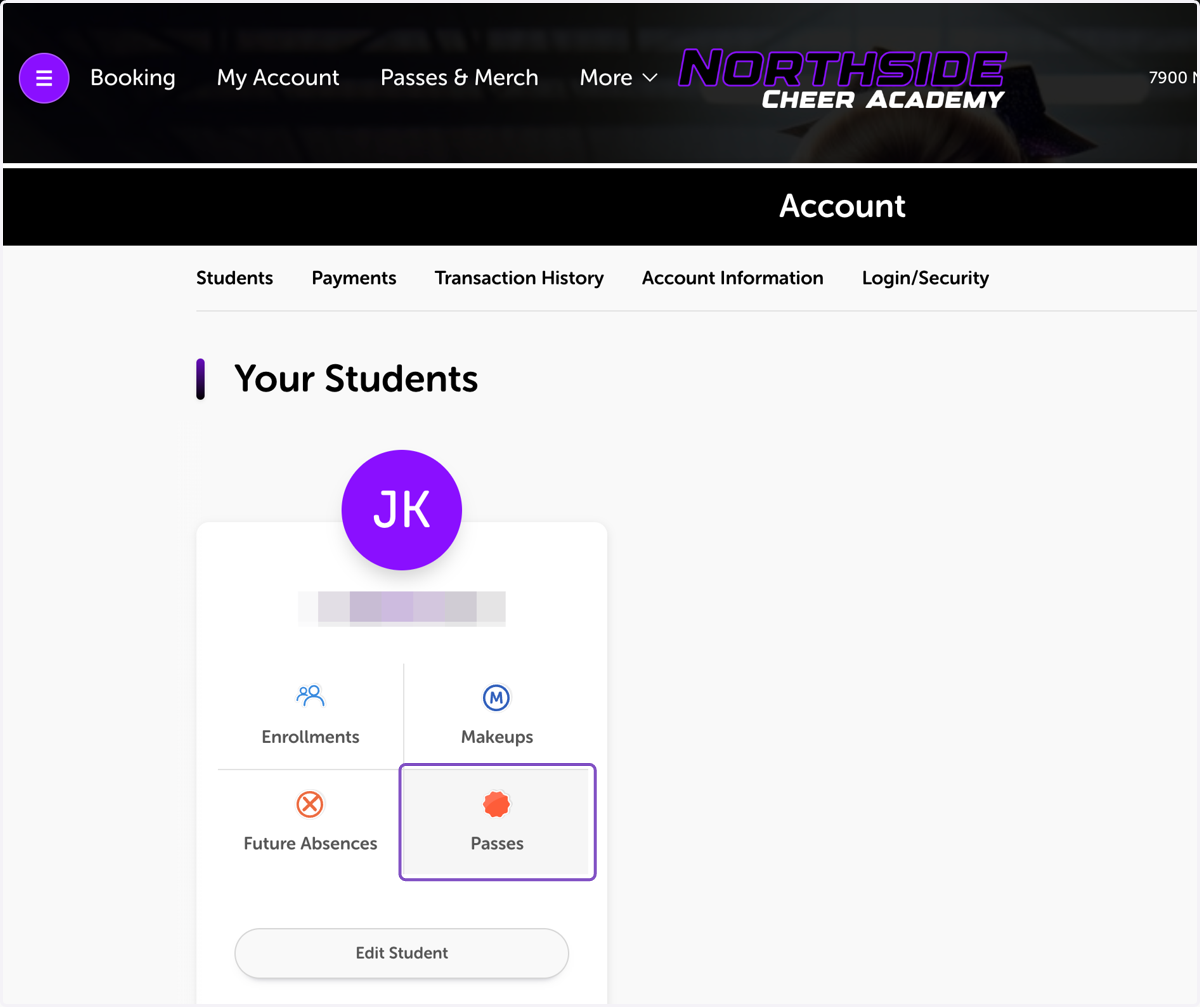 Under the student you're trying to schedule, select 'Passes'