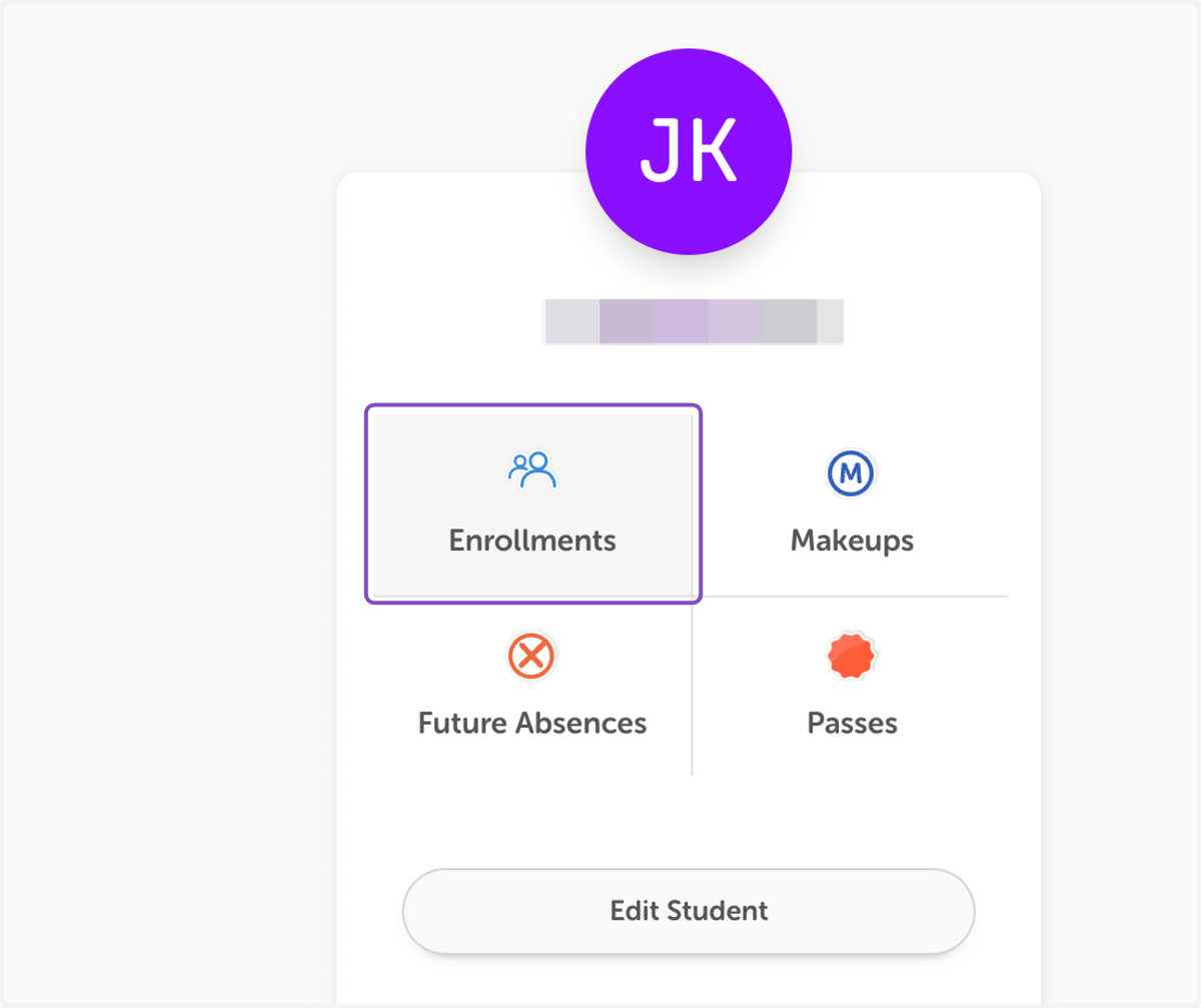 After pressing close you're brought back to the 'My Account' page. To see the booked Drop-In, select 'Enrollments' under the student.