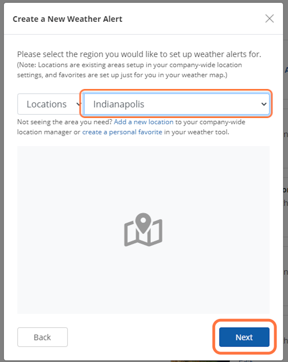 Choose Your Location from the Drop-Down (Custom Alerts)