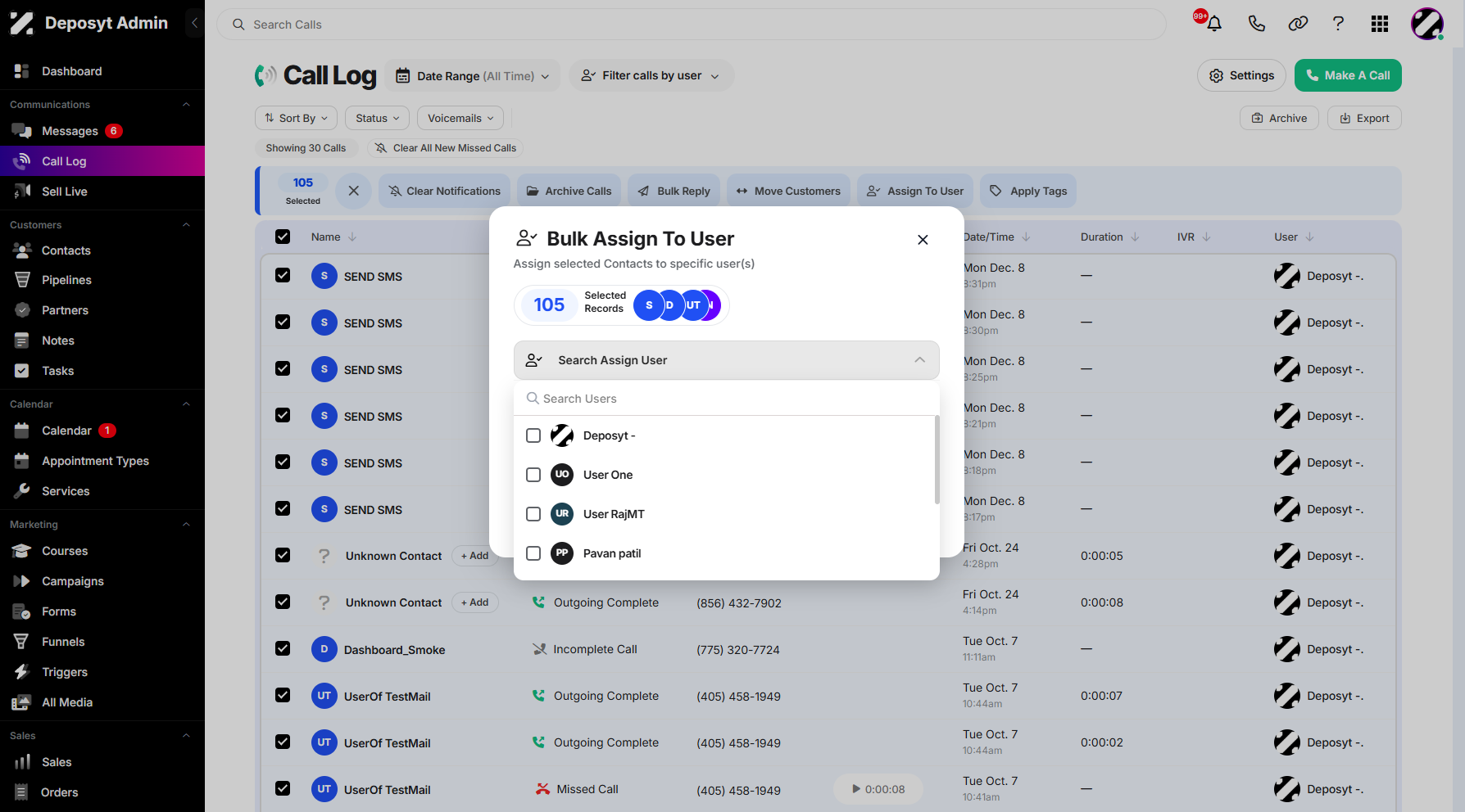 Step 8: Click on the Search Assign User dropdown menu to display all available users to choose from.