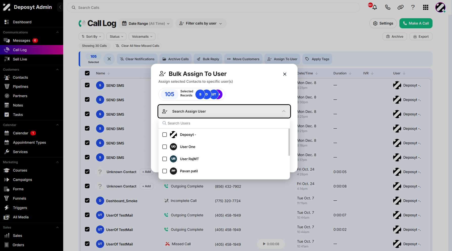 Step 8: Click on the Search Assign User dropdown menu to display all available users to choose from.