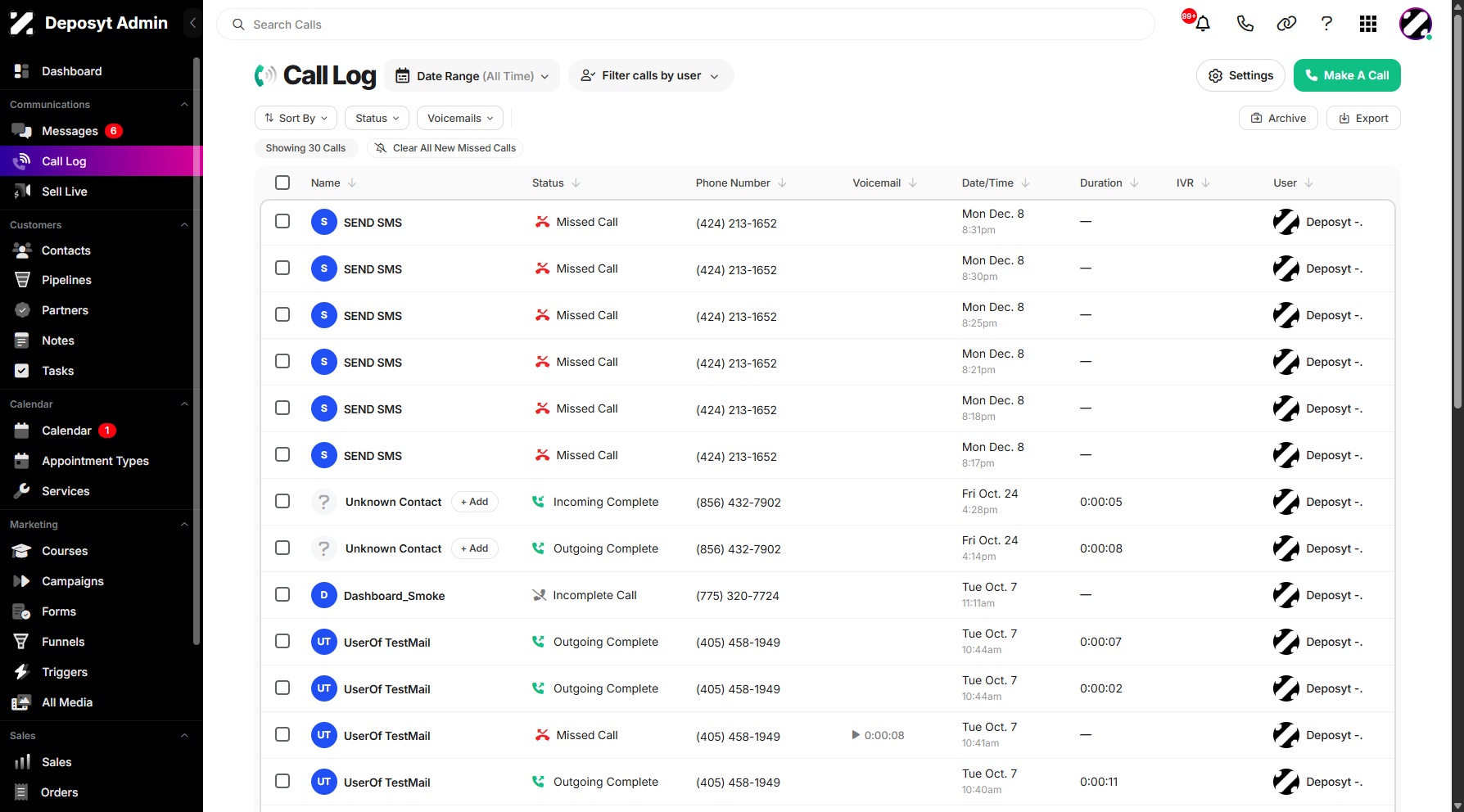 Step 1: On your Dashboard, click on the Call Log tab under the Communications section. 