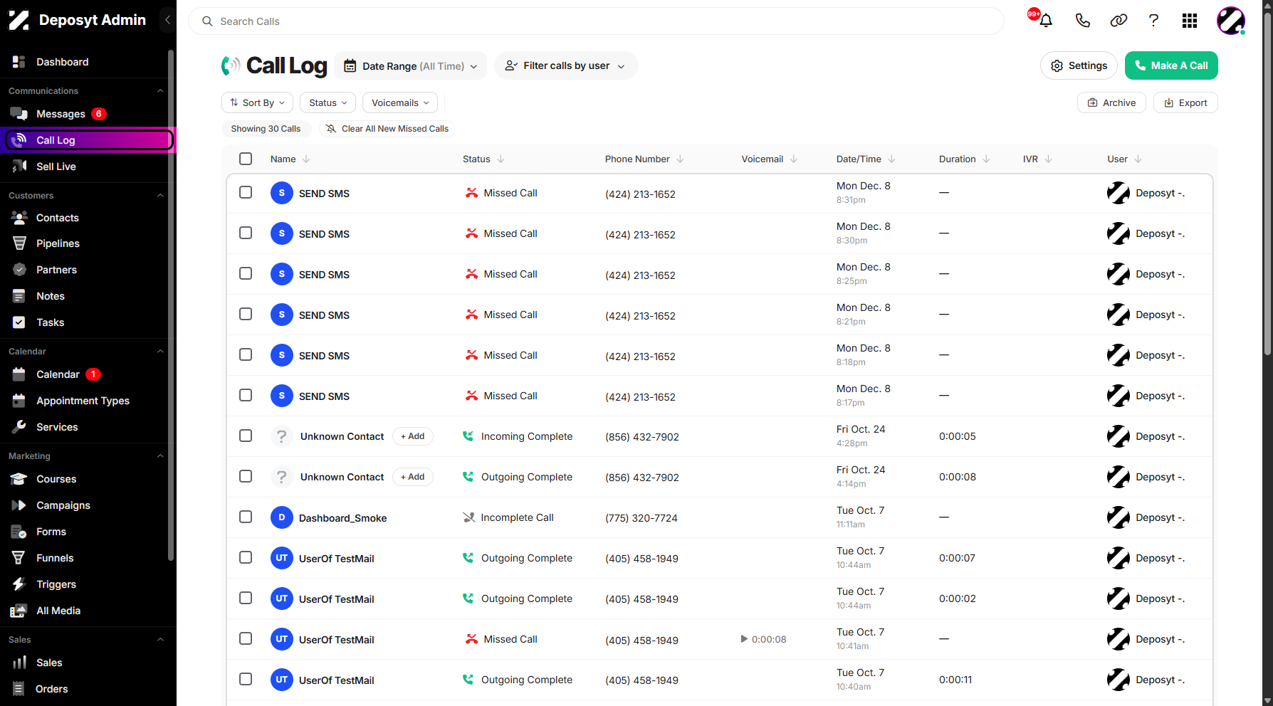 Step 1: On your Dashboard, click on the Call Log tab under the Communications section.