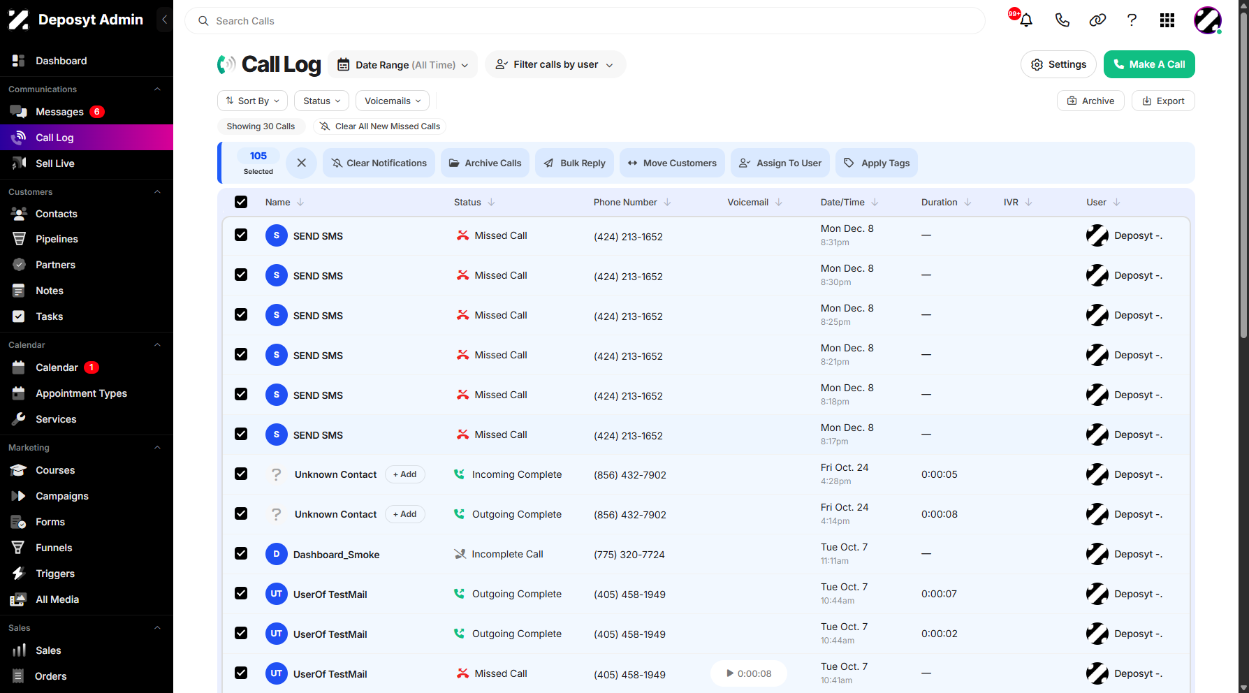Step 4: Alternatively, you can click the Select All checkbox at the top to select all call history entries.