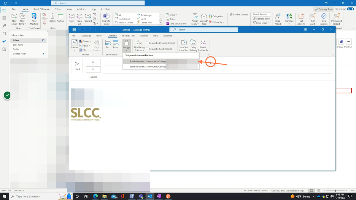 You will get a drop-down of email addresses you have associated with SLCC(if you have multiple), pick the one you are emailing from.
