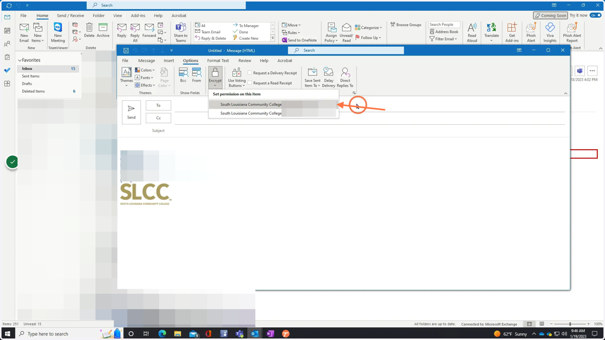 You will get a drop-down of email addresses you have associated with SLCC(if you have multiple), pick the one you are emailing from.