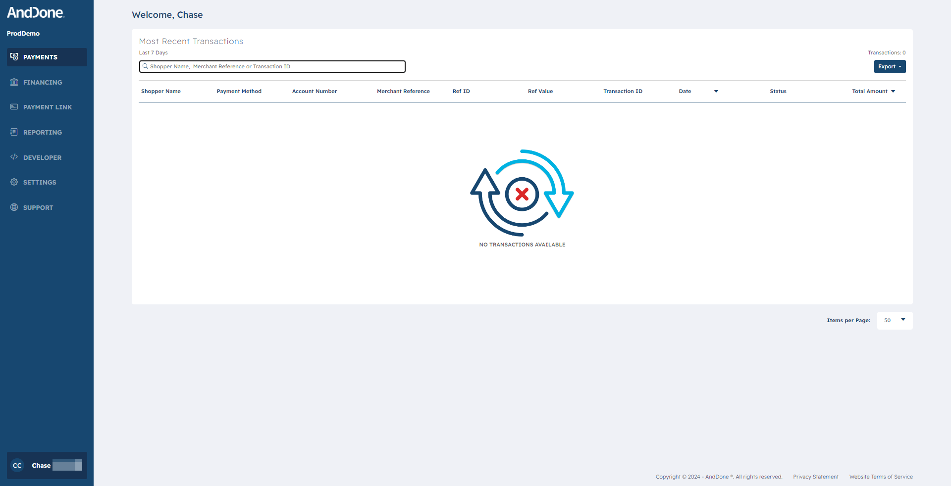 To see all transactions beyond the 7 day default- simply Click on the word Date