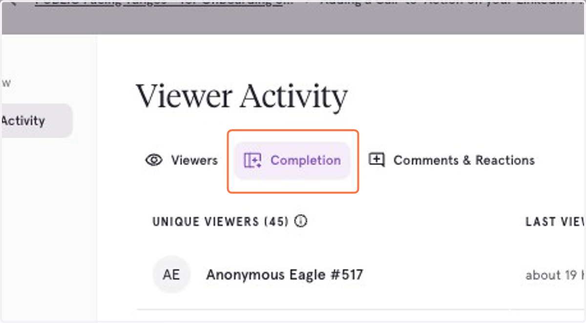 Completion under Viewer Activity shows who went through the workflow using Guidance, and how many steps they completed.