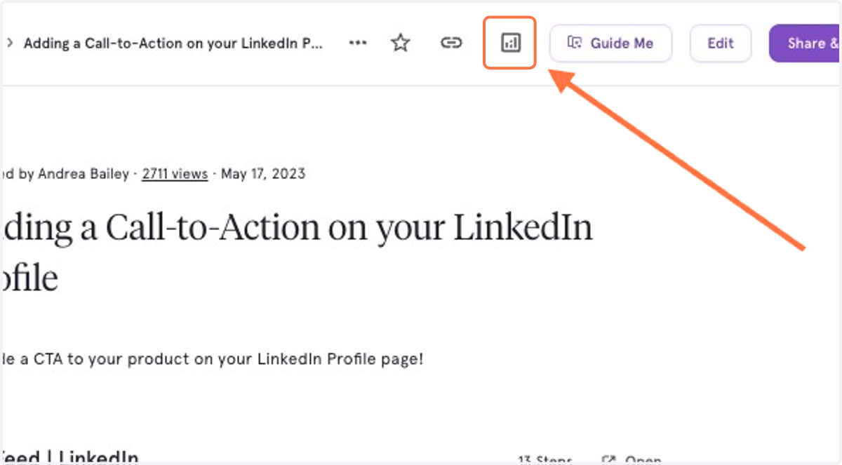 Click on the chart icon next to 'Guide Me' to view the Workflow analytics