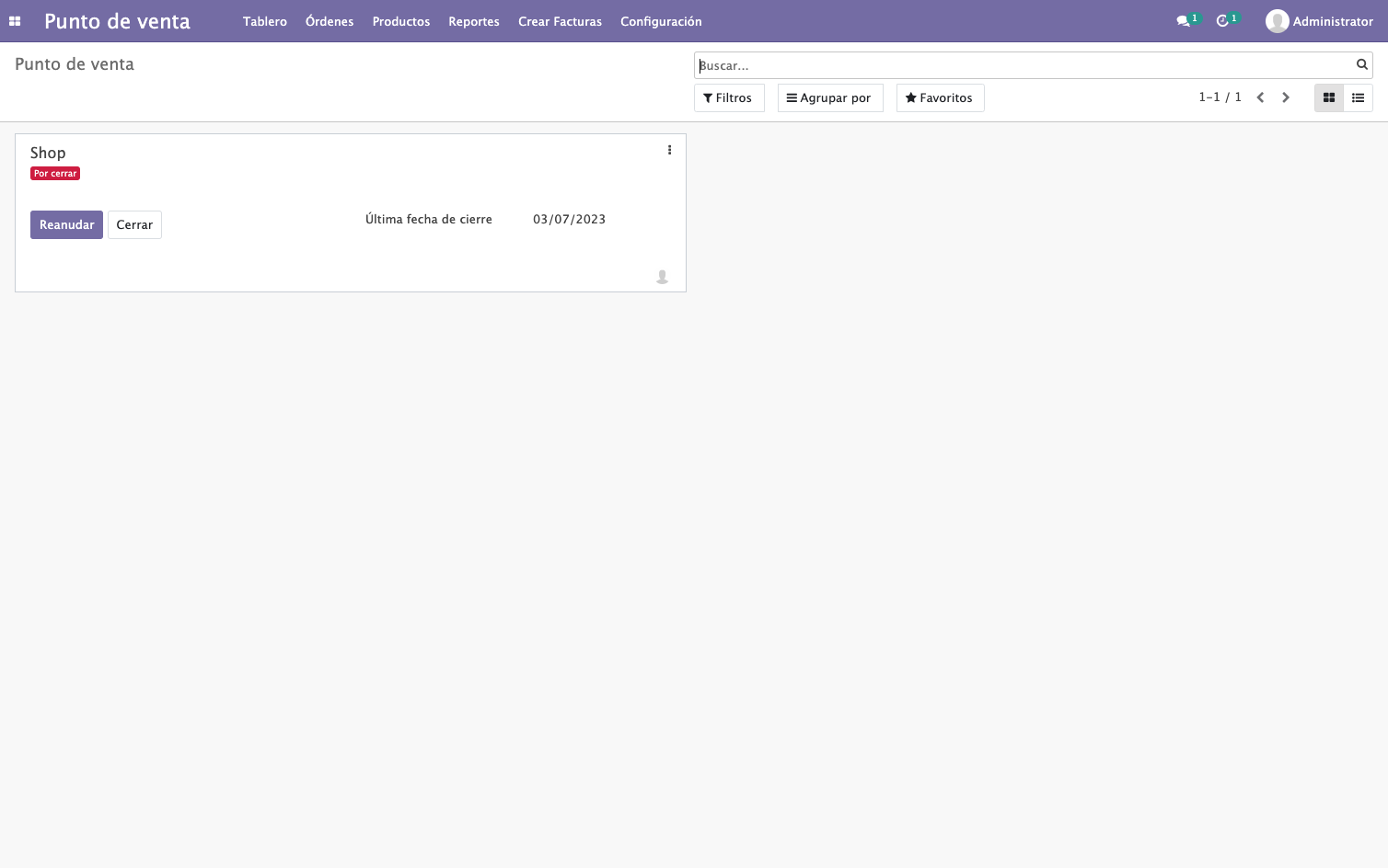 Abrimos el Menu del Punto de Venta que estamos utilizando en los tres puntitos