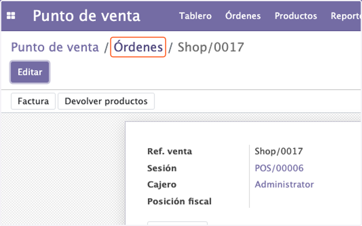 Regresamos a las Órdenes dando Click en Órdenes.