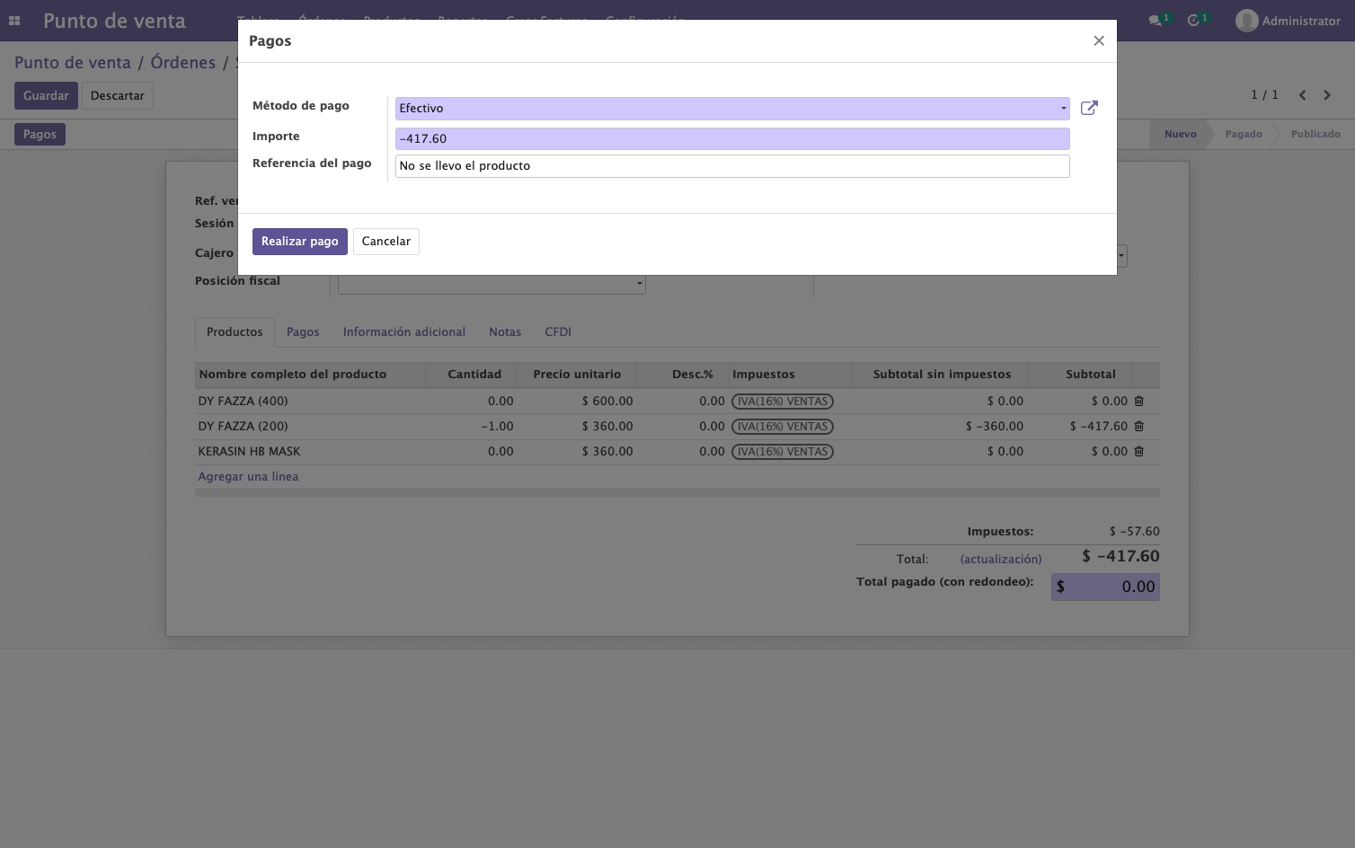 Click en Realizar pago para confirmar