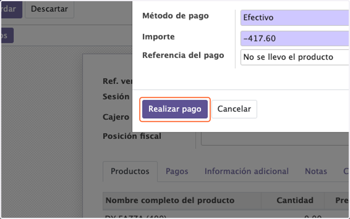 Click en Realizar pago para confirmar
