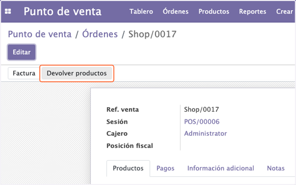 Click en Devolver productos