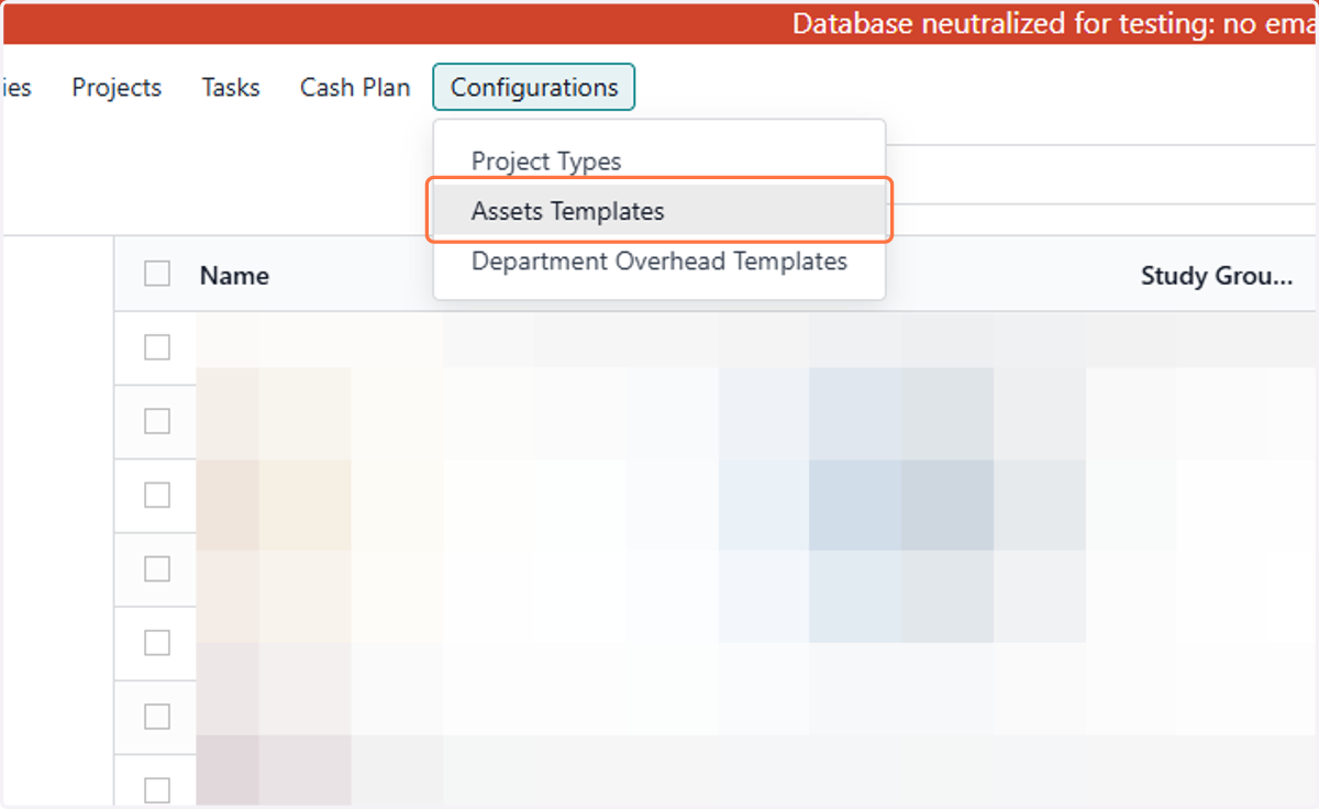 Click on Assets Templates