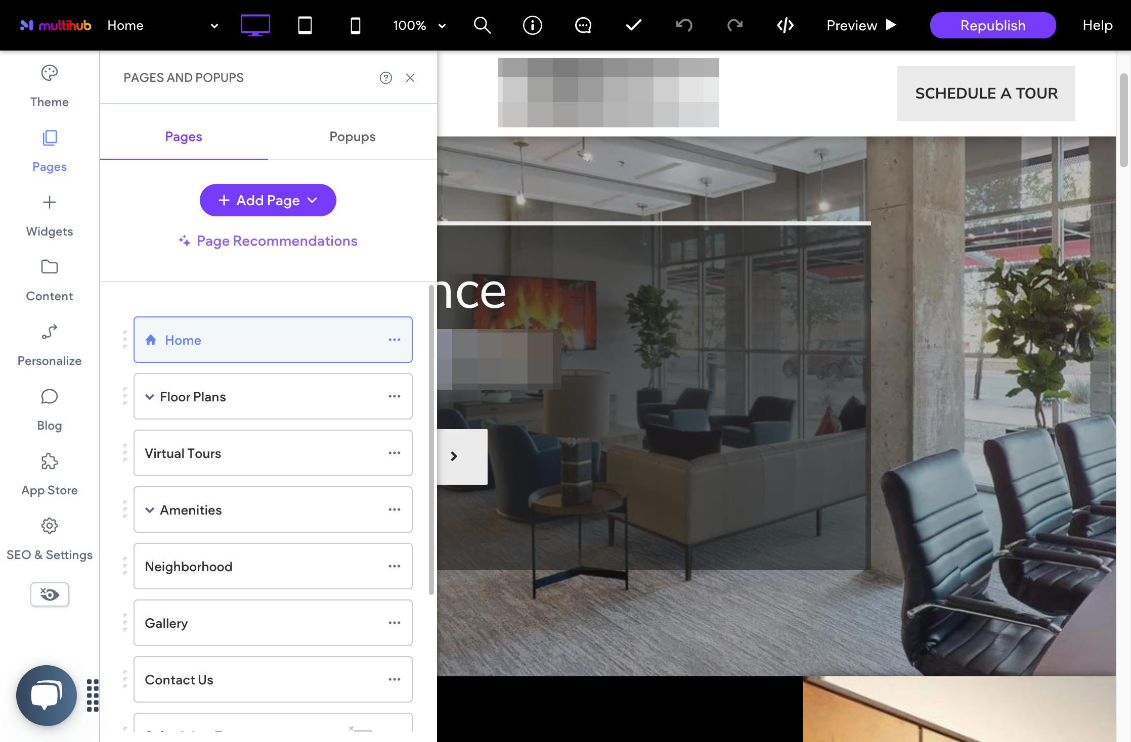 Click on Settings next to the page you want to edit