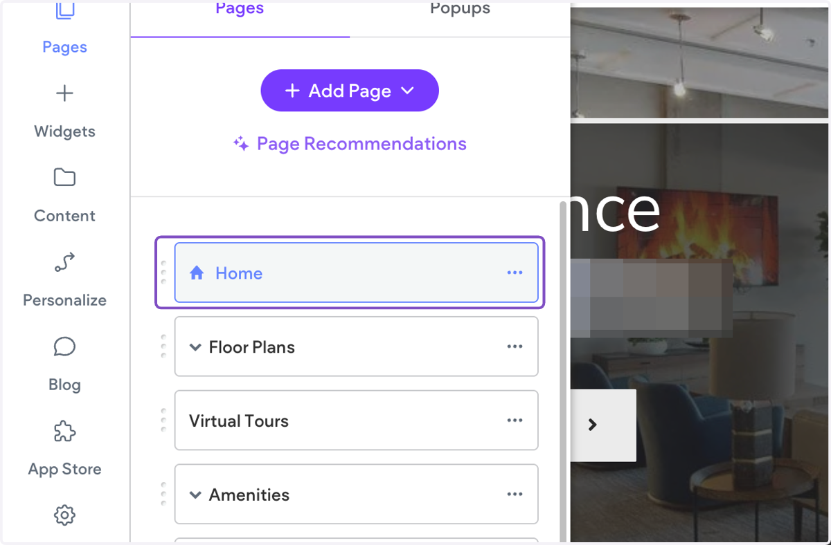 Click on Settings next to the page you want to edit