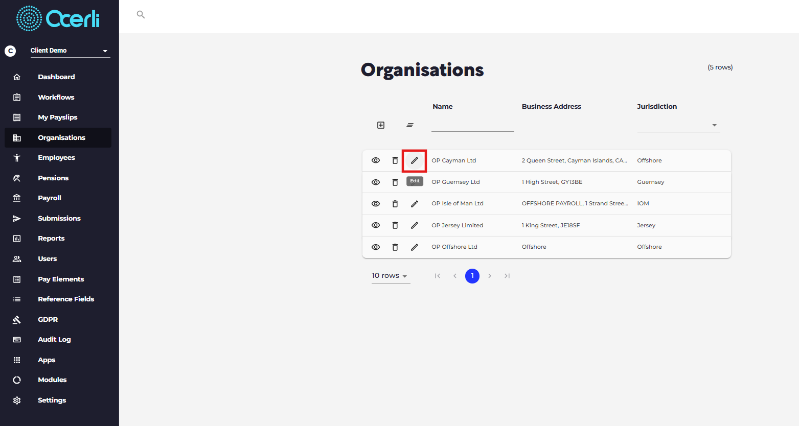 In-line edit - useful for quick edits to on-screen fields.