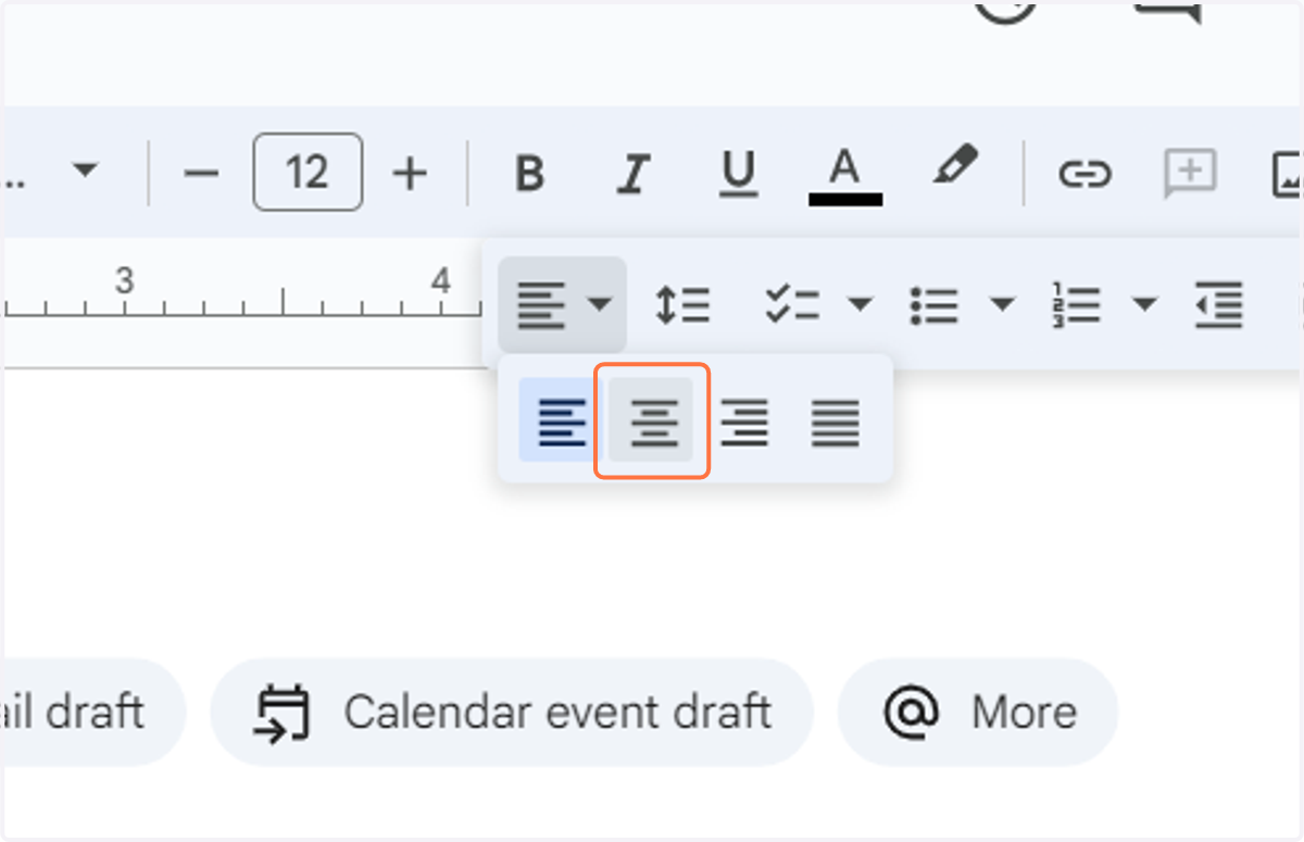 Click on Center align (Ctrl+Shift+E)