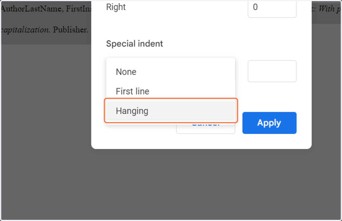Click on Hanging indentation