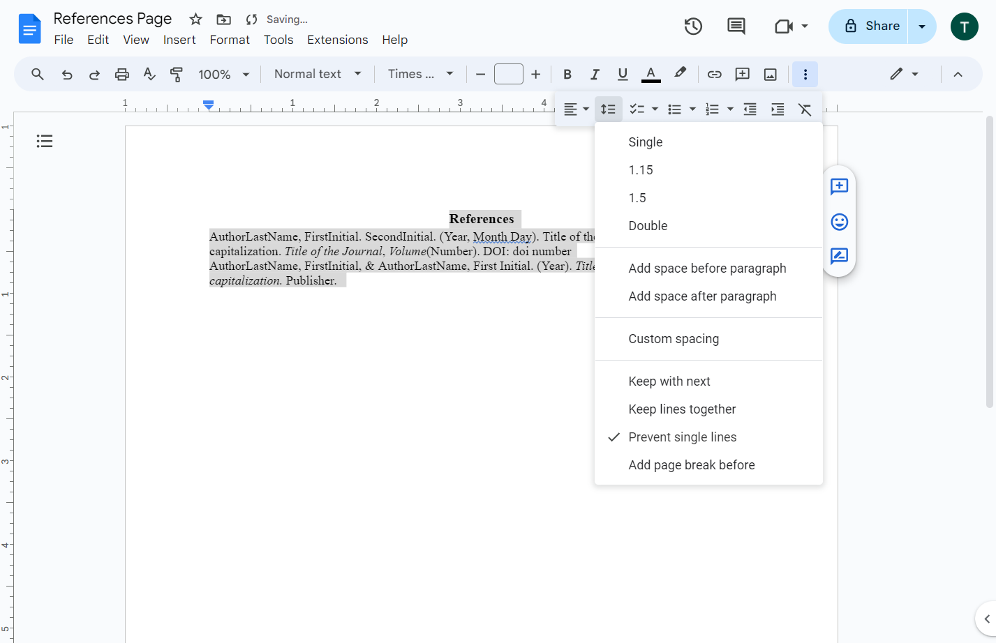 Click on Line & paragraph spacing