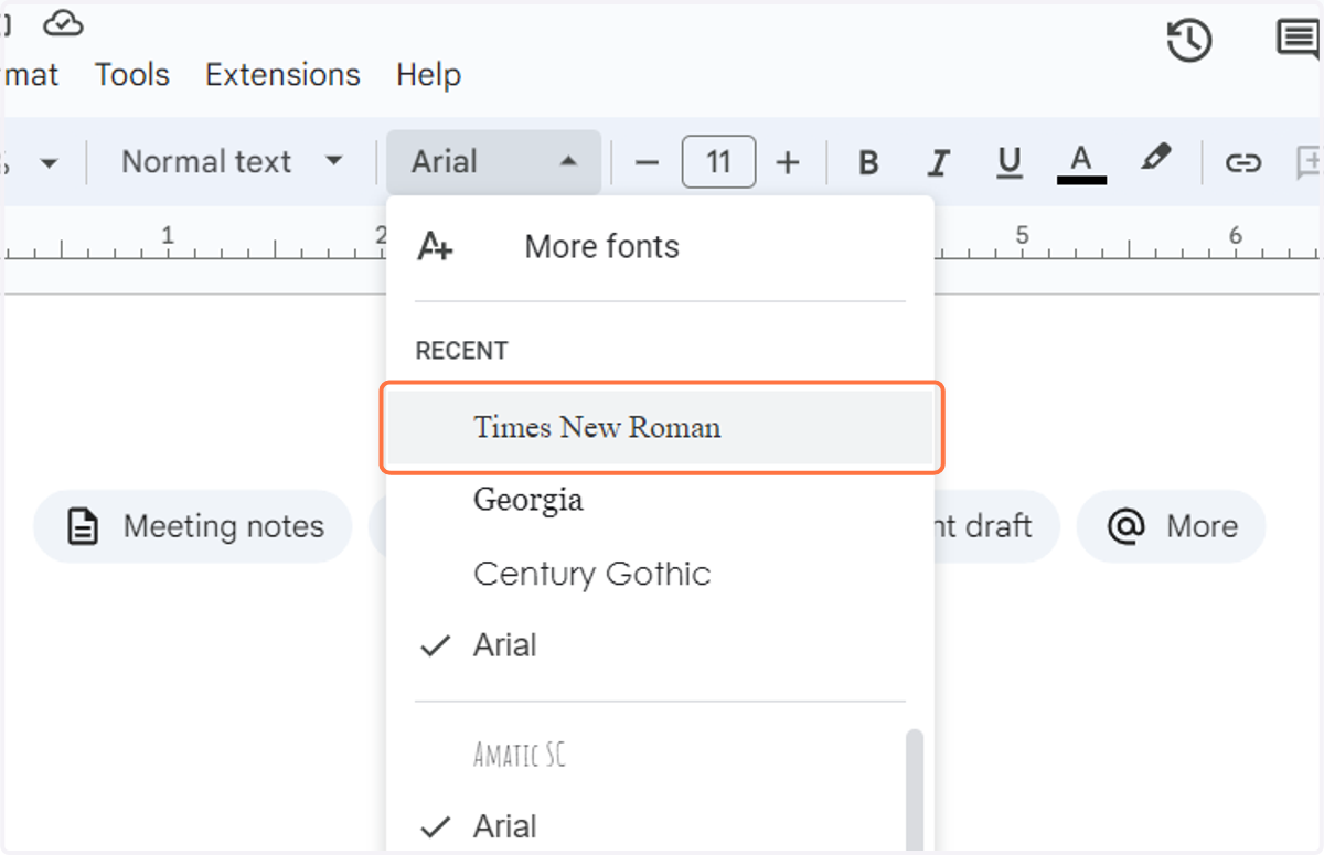 Click on Times New Roman