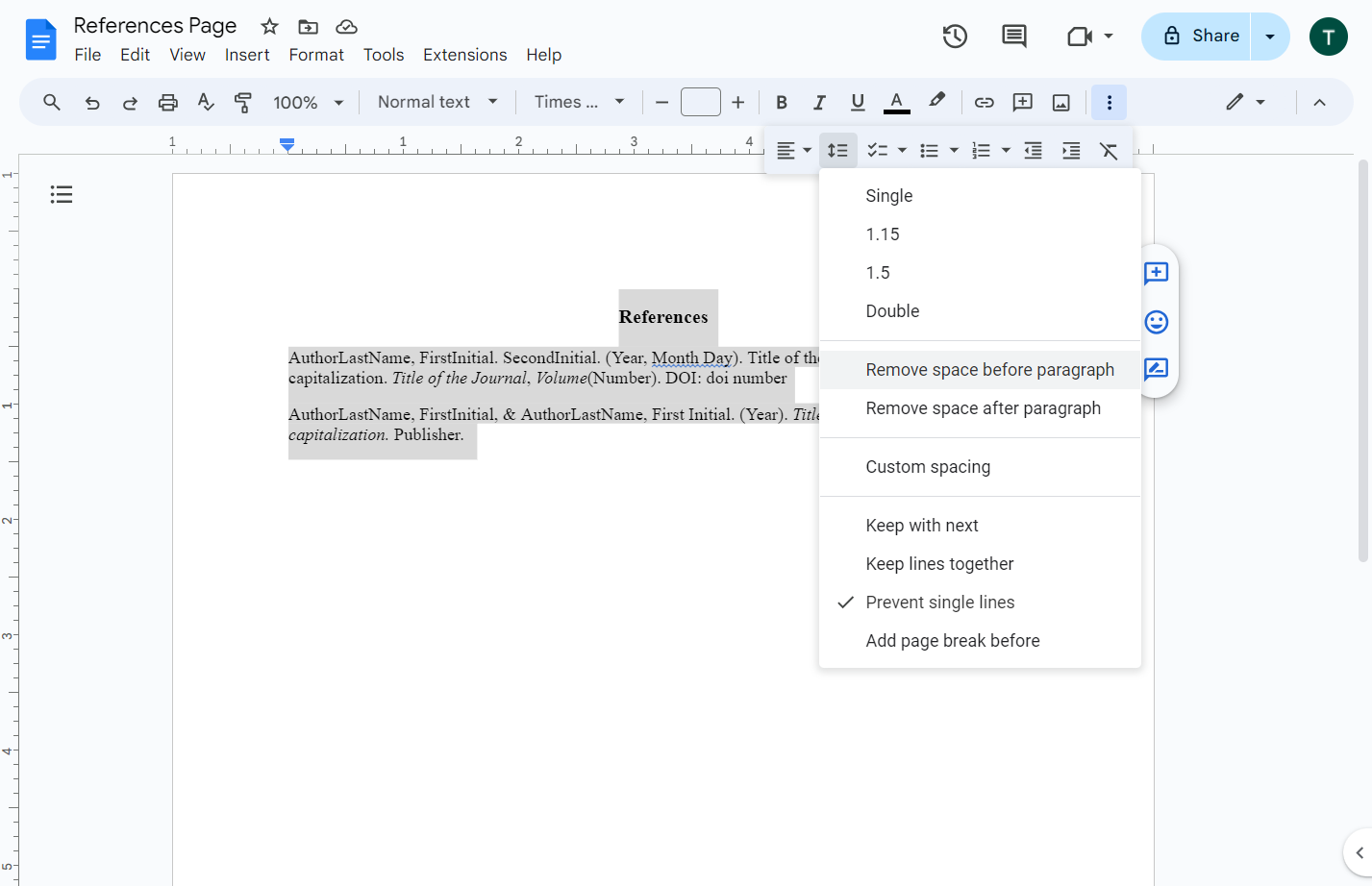 Click on Remove space before paragraph