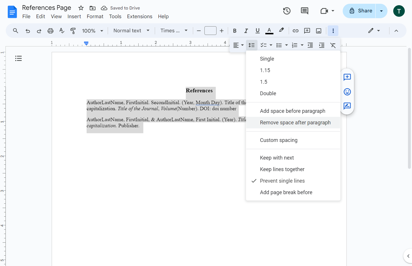 Click on Remove space after paragraph