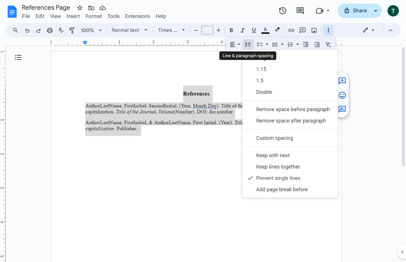 Click on Line & paragraph spacing