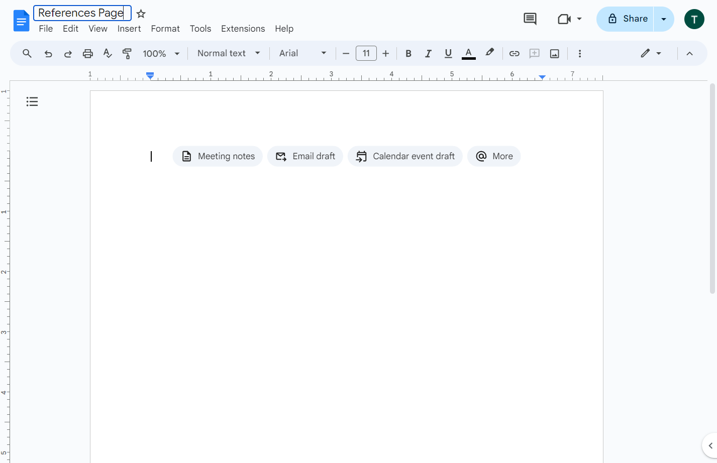 Type "References Page" to title the document