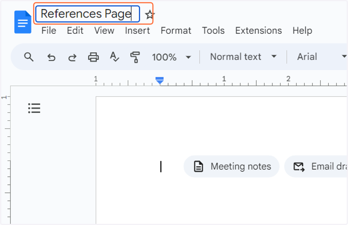 Type "References Page" to title the document