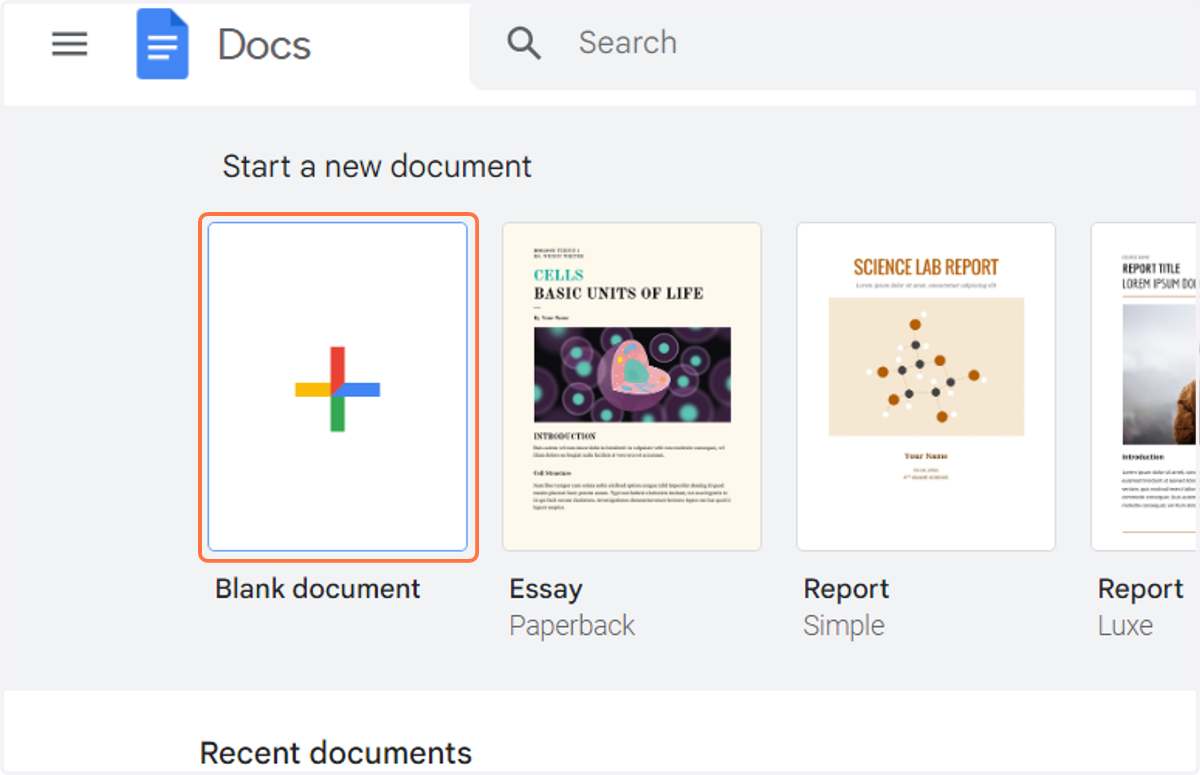 Click on Blank document