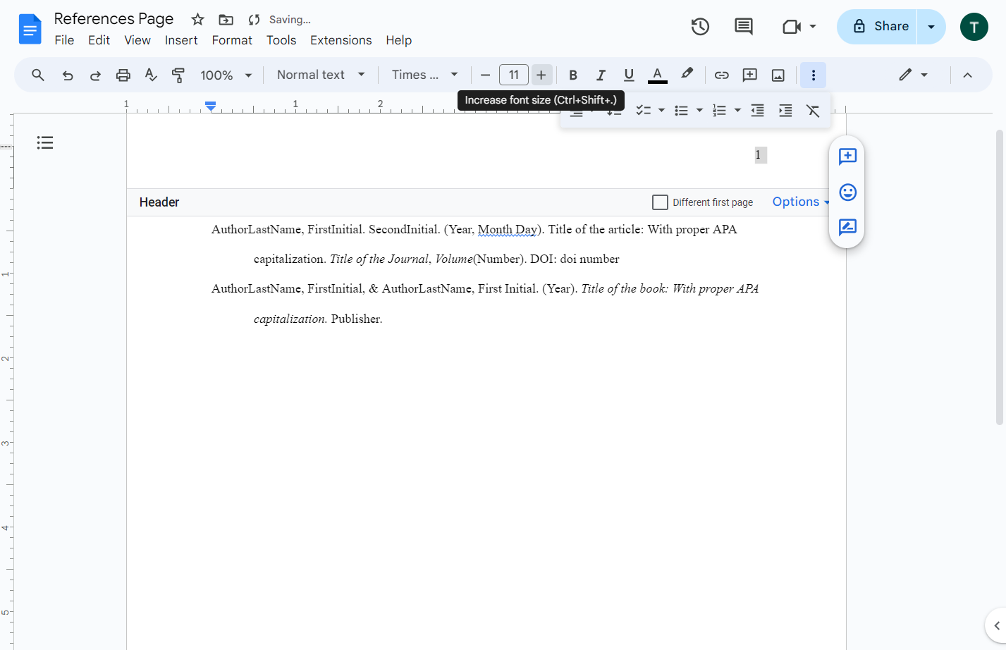 Click on Increase font size (Ctrl+Shift+period)