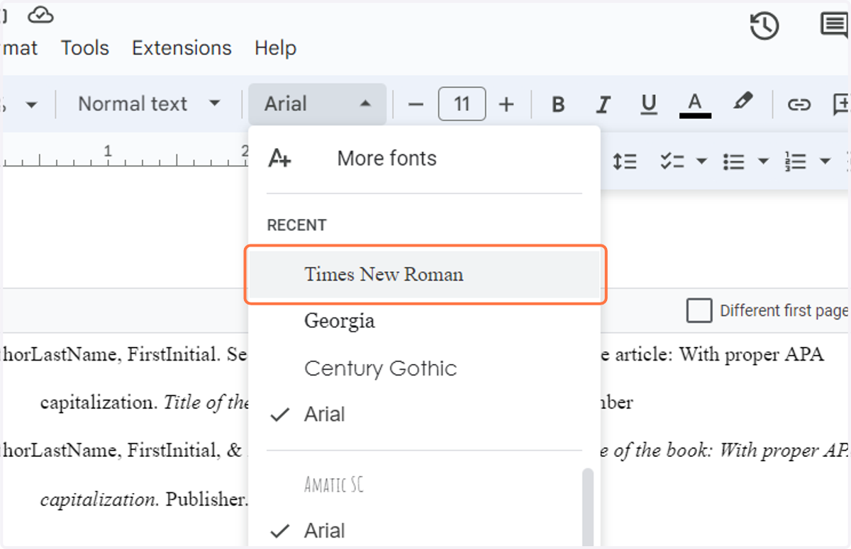Click on Times New Roman