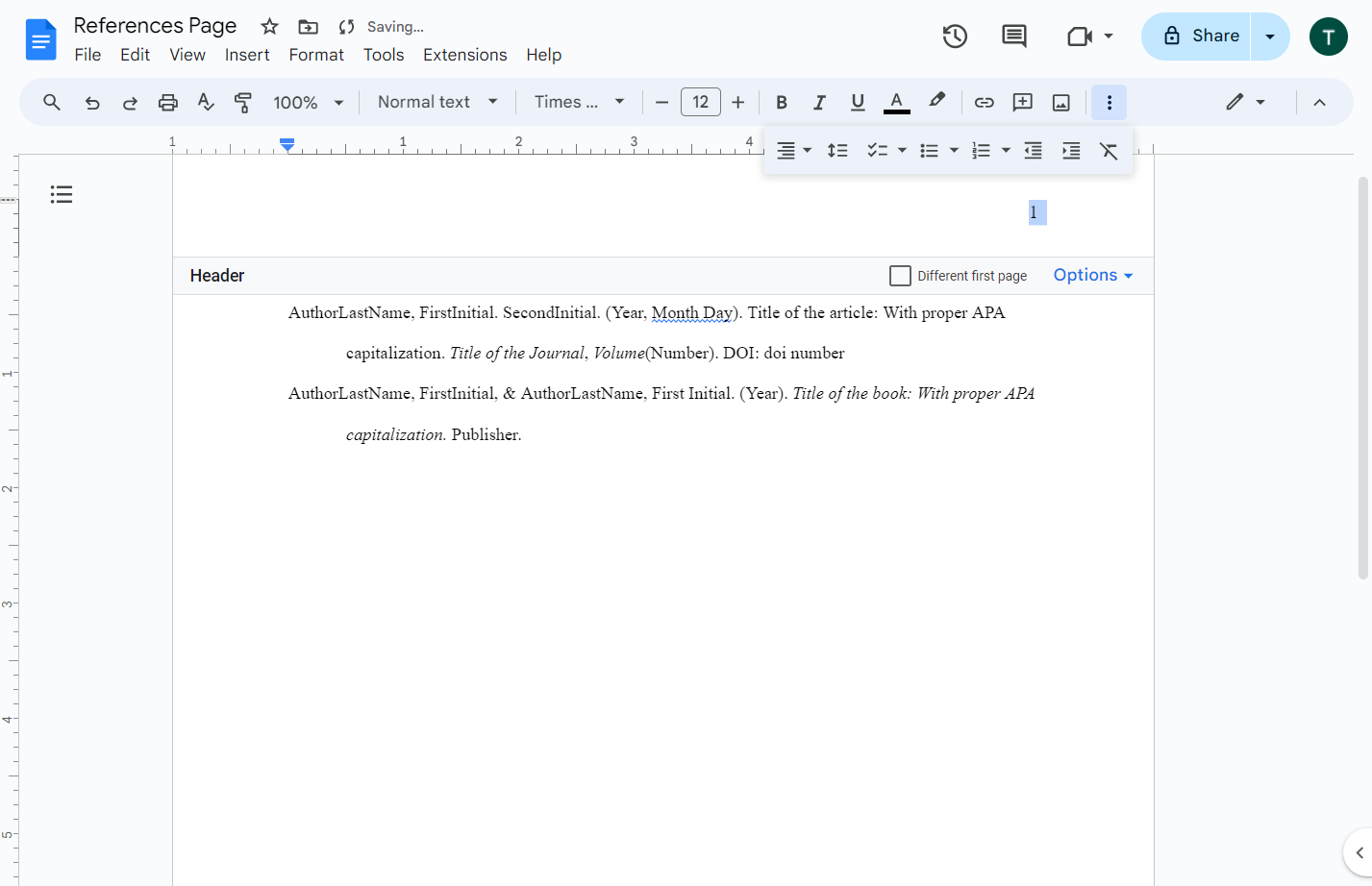 Double click on the page (outside of the Header) to be back on the regular page.