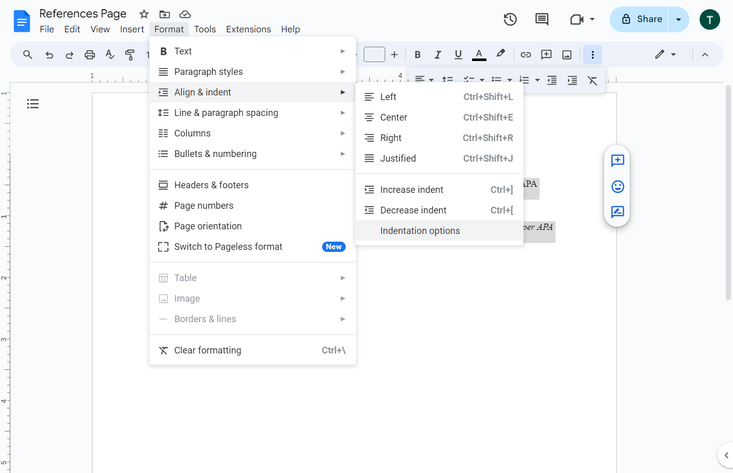 Click on Indentation options