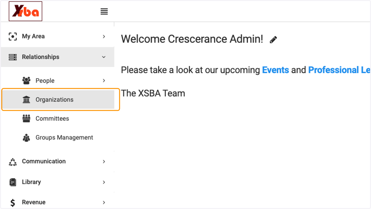 Click on Organizations