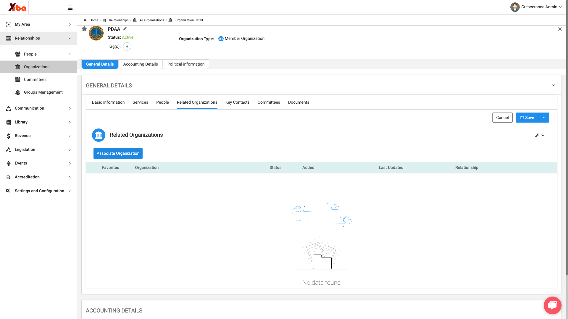Click on Associate Organization