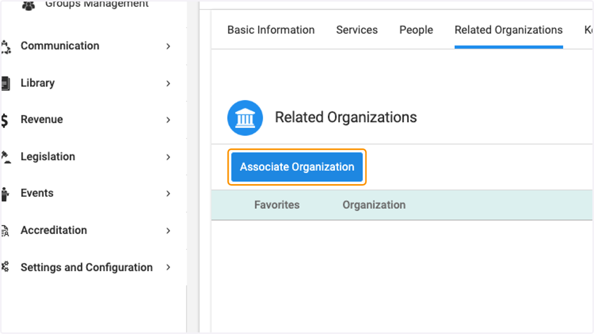 Click on Associate Organization