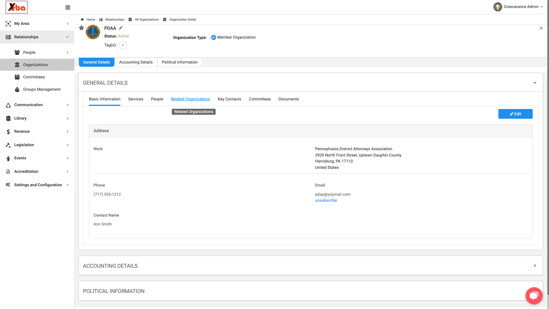 Click on Related Organizations