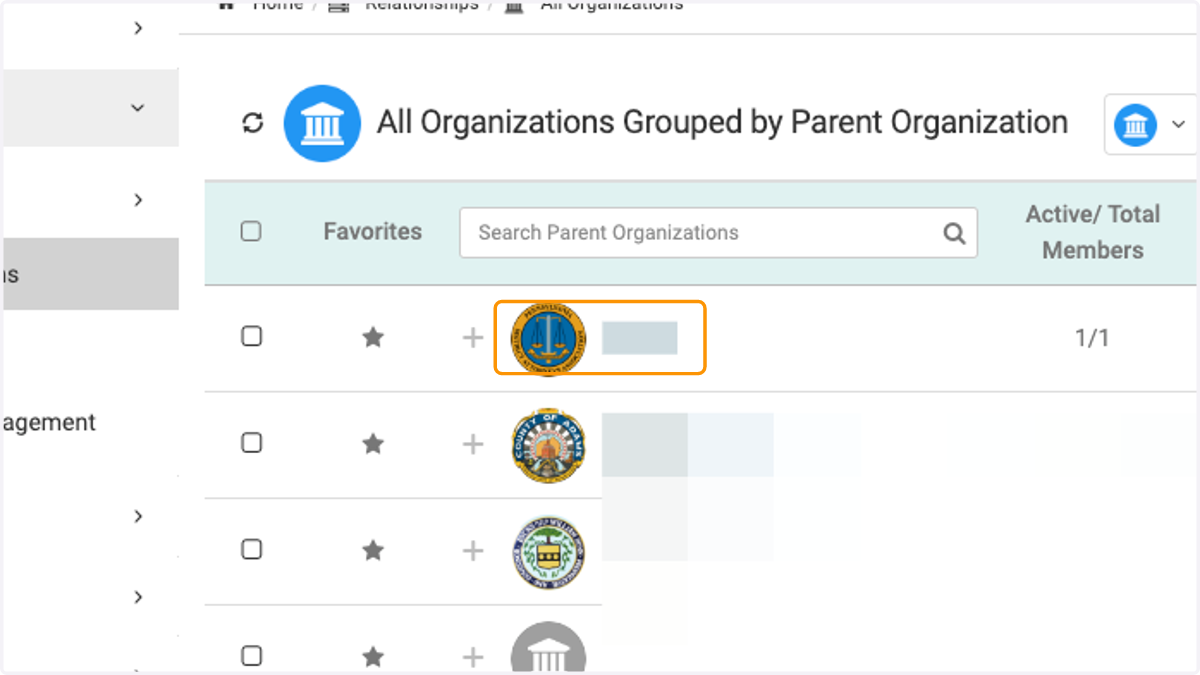 Click on the preferred parent organization
