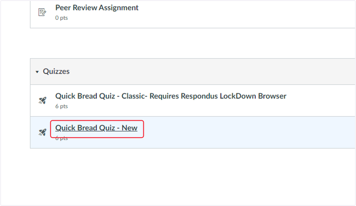Click on quiz title