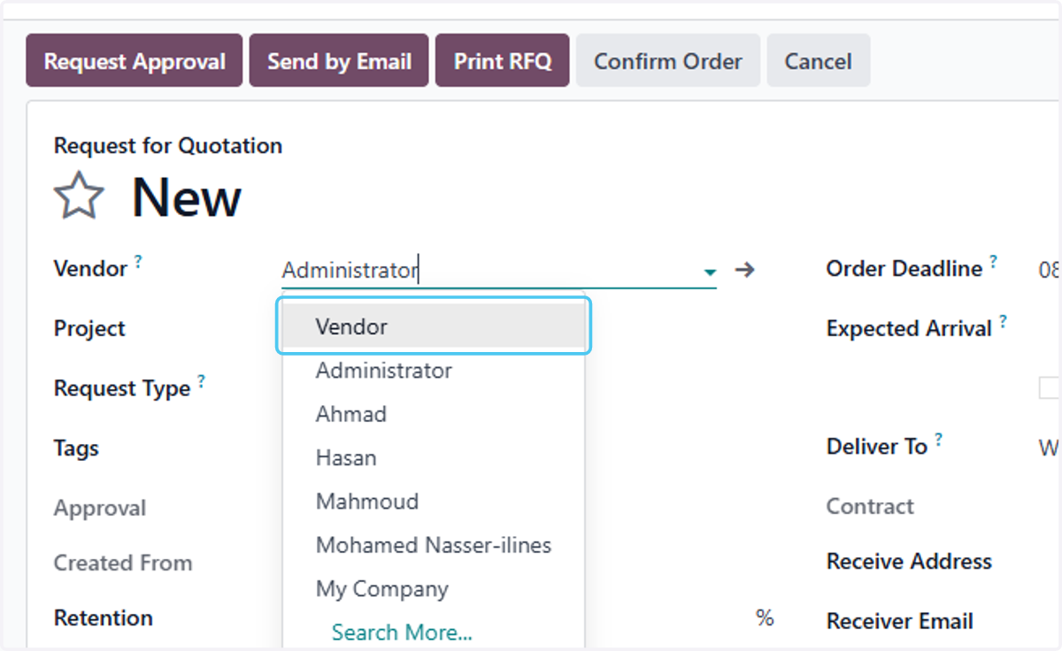 select the Vendor