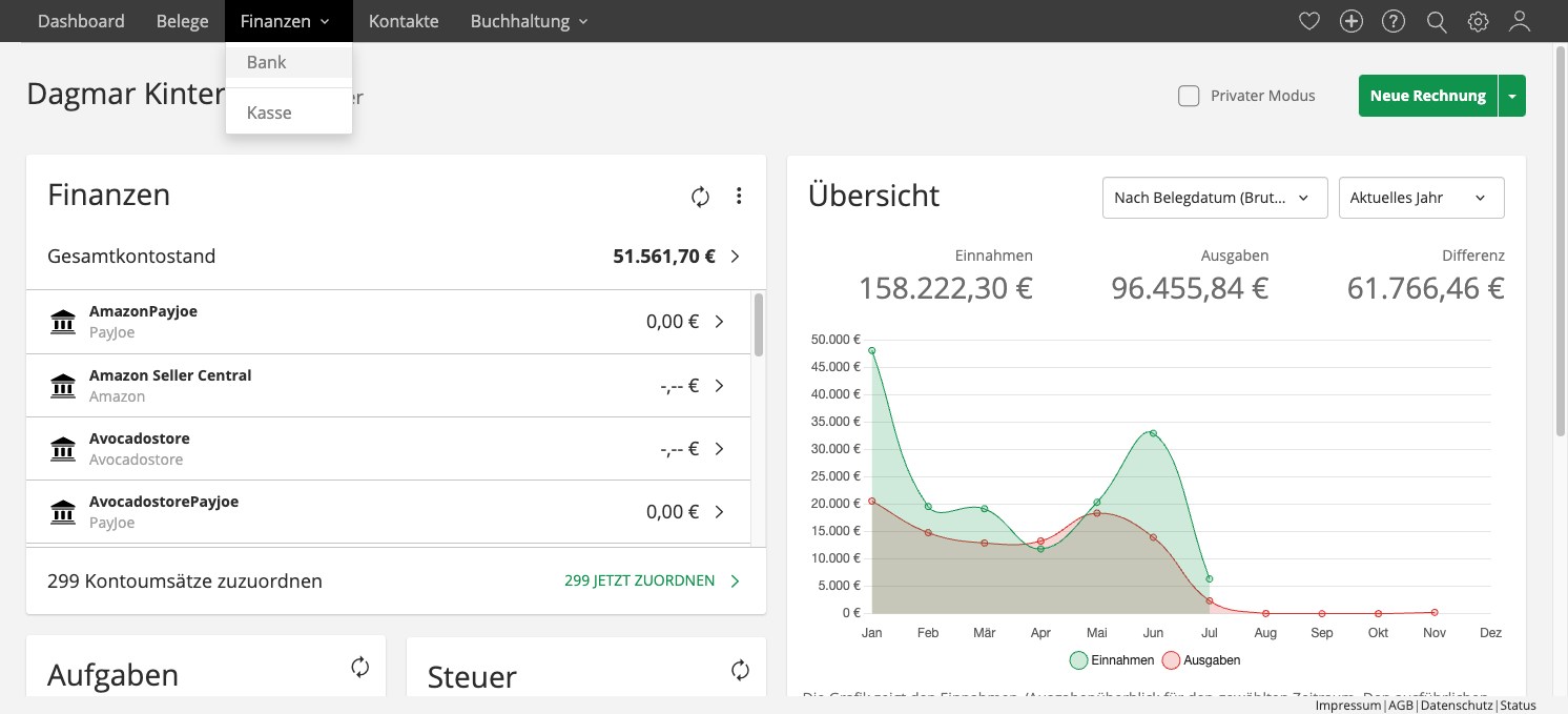 Klicke dann im Dropdown Menü auf „Bank“.